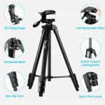 60 Inch Camera Tripod, Lightweight Travel Video Aluminum Tripod Phone Holder and Remote Shutter Perfect for Selfies/Vlog/Live