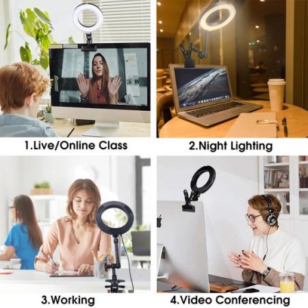 Selfie Ring Light with Tripod Stand & Phone Holder 3 Light Modes Video Conference Lighting,Mini Ring Light for Laptop