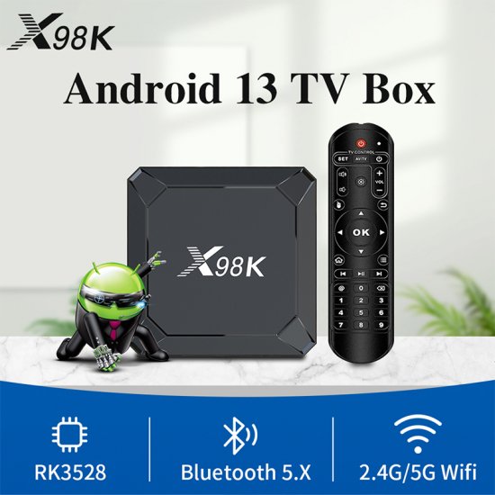 X98K RK3528A Android 14.0 TV Box 4GB RAM 32GB ROM, Android Box 6K1000M Ethernet Wi-Fi 6 2.4G/5G Dual-WiFi Support 4K Bluetooth 5.X USB 3.0 X98K Smart Box for TV