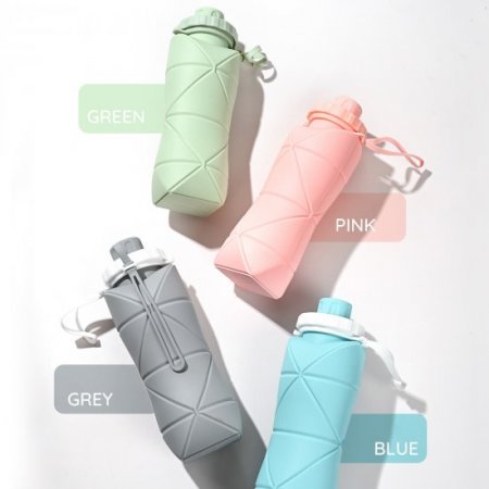 Fold Up Water Bottle, Silicone collapsible Water Bottles For Traveling, Easy-To-Carry Design And Compact Size, BPA Free, 20 oz