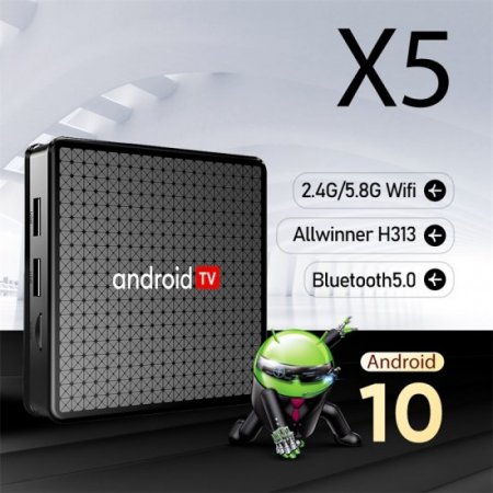 X5 Android 10.0 TV Box, Android Box with 4K 2GB RAM 16GB ROM Allwinner H313 Quad Core ARM Cortex A53, Builtin 2.4GHz/5.8GHz Dual WiFi Bluetooth 5.0, Support H.265 Smart Box