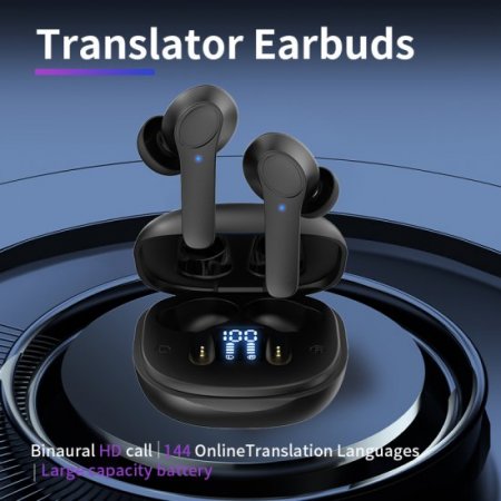 Multi-language Translator Earbuds, 144 Languages Translation Device with APP for Learning Travel, Bluetooth 5.3 Smart Translation Headset with Noise Reduction, Real Time Translation