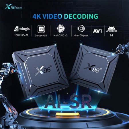 X96M200 Android TV Box 14.0, Amlogic S905X5M,4GB RAM 16/32/64GB ROM Android 14 TV Box 4K 1000M Ethernet Smart TV Boxes Support 2.4G 5G Dual WiFi BT5.X USB 2.0