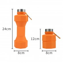 Collapsible Dumbbell Water Bottle, 22.5 oz BPA Free Silicone Reusable Portable Lightweight Foldable Water Bottles with Carabiners for Hiking, Portable Leak Proof Sports Water Bottle
