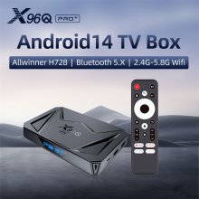 Android TV Box 14.0 X96Q pro+ 4GB RAM 32GB ROM Android 14 Box,CPUAllwinner H728 &Mali G57-MC1 Chipset Android Box,4K Streaming Media Player Resolution Support 2.4G/5.8G Dual WiFi and Bluetooth 5.0 Smart Tv Box