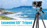 55 inches Camera Tripod Extendable Travel Tripod for Phone Adjustable Phone Holder for Video Recording Music Stand Projector Tripod