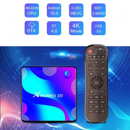 IPTV BOX X88 Pro 10 RK3318 Android 10.0 Quad-Core 4K 1080P Media Player Smart TV Box 2.4G/5G Dual Band Wifi Set Top Box