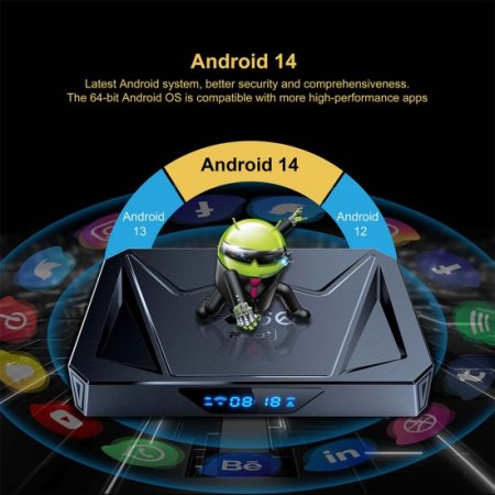 Android TV Box 14.0 X96Q pro+ 4GB RAM 32GB ROM Android 14 Box,CPUAllwinner H728 &Mali G57-MC1 Chipset Android Box,4K Streaming Media Player Resolution Support 2.4G/5.8G Dual WiFi and Bluetooth 5.0 Smart Tv Box