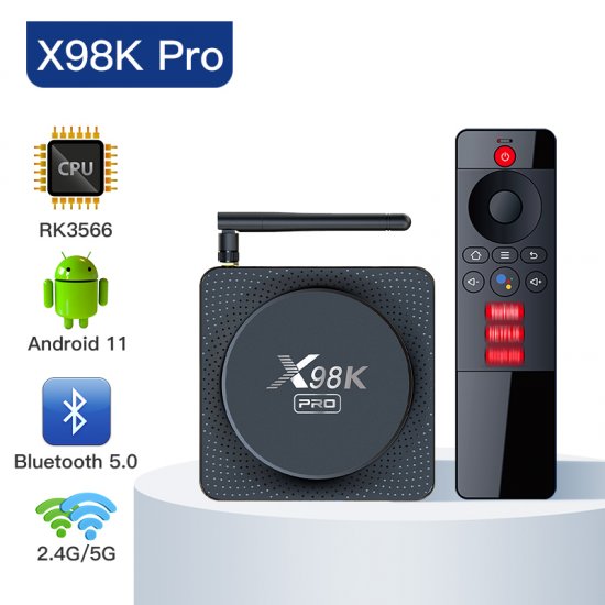 X98K PRO RK3566 Android 11.0 TV Box Upgraded Ram 4GB ROM 32GB Android Smart Box H.265 Dual Band 2.4G/5G WiFi Quad Core Smart Home Media Player