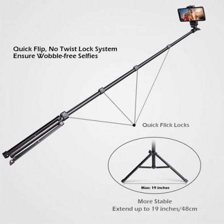 Selfie Stick Tripod with Removable Wireless Bluetooth Remote Shutter Compatible Cell Phone holder with iPhone