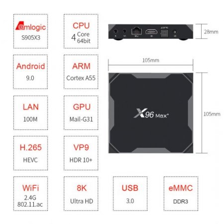 X96 Max Plus Android 9.0 4GB 64GB IPTV BOX Amlogic S905X3 H.265 4K 2.4G 5G WiFi Smart TV BOX