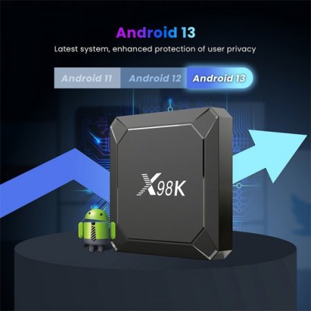 X98K RK3528A Android 14.0 TV Box 4GB RAM 32GB ROM, Android Box 6K1000M Ethernet Wi-Fi 6 2.4G/5G Dual-WiFi Support 4K Bluetooth 5.X USB 3.0 X98K Smart Box for TV