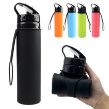 Collapsible Water Bottles, 20oz Silicone Reusable Water Bottle with Straw and Strap, Leakproof Foldable Sports Water Bottle for Travel Camping Running Hiking Gym, BPA Free