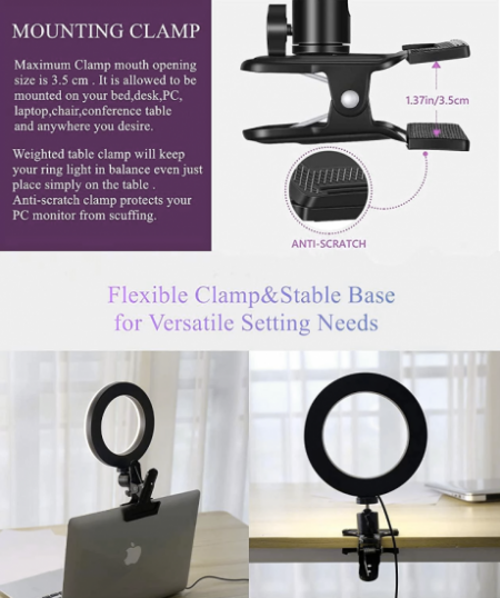 Selfie Ring Light for Laptops and Desktops, Lighting Kit with Tripod and Phone Holder for Video Conferencing