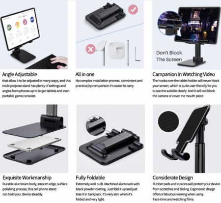 For Mobile Phone, E-book, Stable, Adjustable and Foldable Universal Tablet Stand