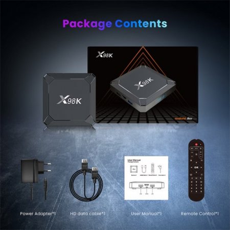 X98K RK3528A Android 14.0 TV Box 4GB RAM 32GB ROM, Android Box 6K1000M Ethernet Wi-Fi 6 2.4G/5G Dual-WiFi Support 4K Bluetooth 5.X USB 3.0 X98K Smart Box for TV
