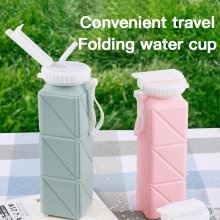 Collapsible Water Bottle -21OZ Foldable Silicone Travel Water Bottle with Straw and Strap for Gym Camping Hiking Sports Collapse Lightweight Durable