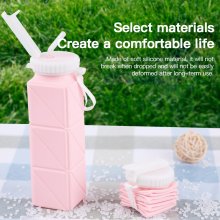 Collapsible Water Bottle -21OZ Foldable Silicone Travel Water Bottle with Straw and Strap for Gym Camping Hiking Sports Collapse Lightweight Durable