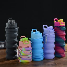 Collapsible Water Bottles 16 oz Portable Foldable Water Bottles Silicone Leak Proof Travel Water Bottle Reusable Sports Water Bottle with Metal Clip for Camping Hiking Travel (Colorful)