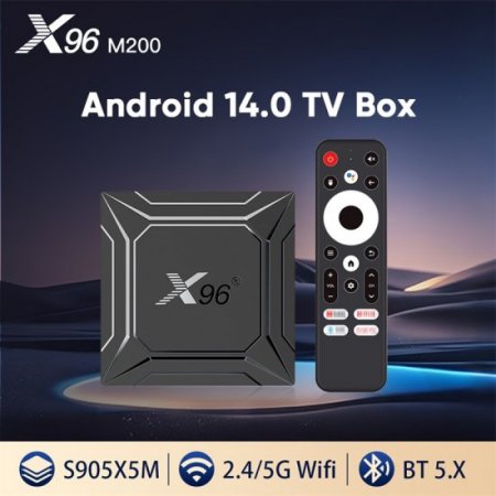 X96M200 Android TV Box 14.0, Amlogic S905X5M,4GB RAM 16/32/64GB ROM Android 14 TV Box 4K 1000M Ethernet Smart TV Boxes Support 2.4G 5G Dual WiFi BT5.X USB 2.0
