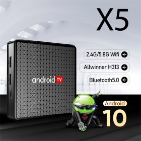 X5 Android 10.0 TV Box, Android Box with 4K 2GB RAM 16GB ROM Allwinner H313 Quad Core ARM Cortex A53, Builtin 2.4GHz/5.8GHz Dual WiFi Bluetooth 5.0, Support H.265 Smart Box
