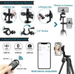 Lightweight Tripod for Selfie and Camera with Carrying Bag Mobile Phone Tripod with 2 Phone Holders and Remote Control