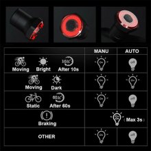 Smart Bicycle Rear Light Auto Start Stop Brake Sensing Taillight IPX6 Waterproof USB Charge Bike Tail Light Night Riding Lamp