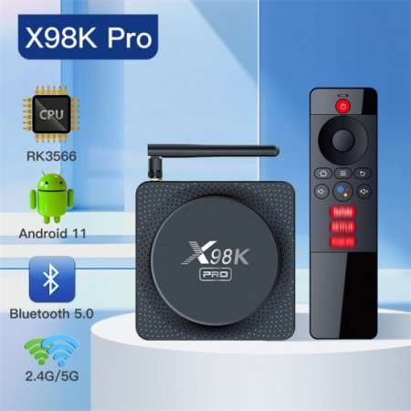 X98K PRO RK3566 Android 11.0 TV Box Upgraded Ram 4GB ROM 32GB Android Smart Box H.265 Dual Band 2.4G/5G WiFi Quad Core Smart Home Media Player