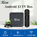 X98K RK3528A Android 14.0 TV Box 4GB RAM 32GB ROM, Android Box 6K1000M Ethernet Wi-Fi 6 2.4G/5G Dual-WiFi Support 4K Bluetooth 5.X USB 3.0 X98K Smart Box for TV